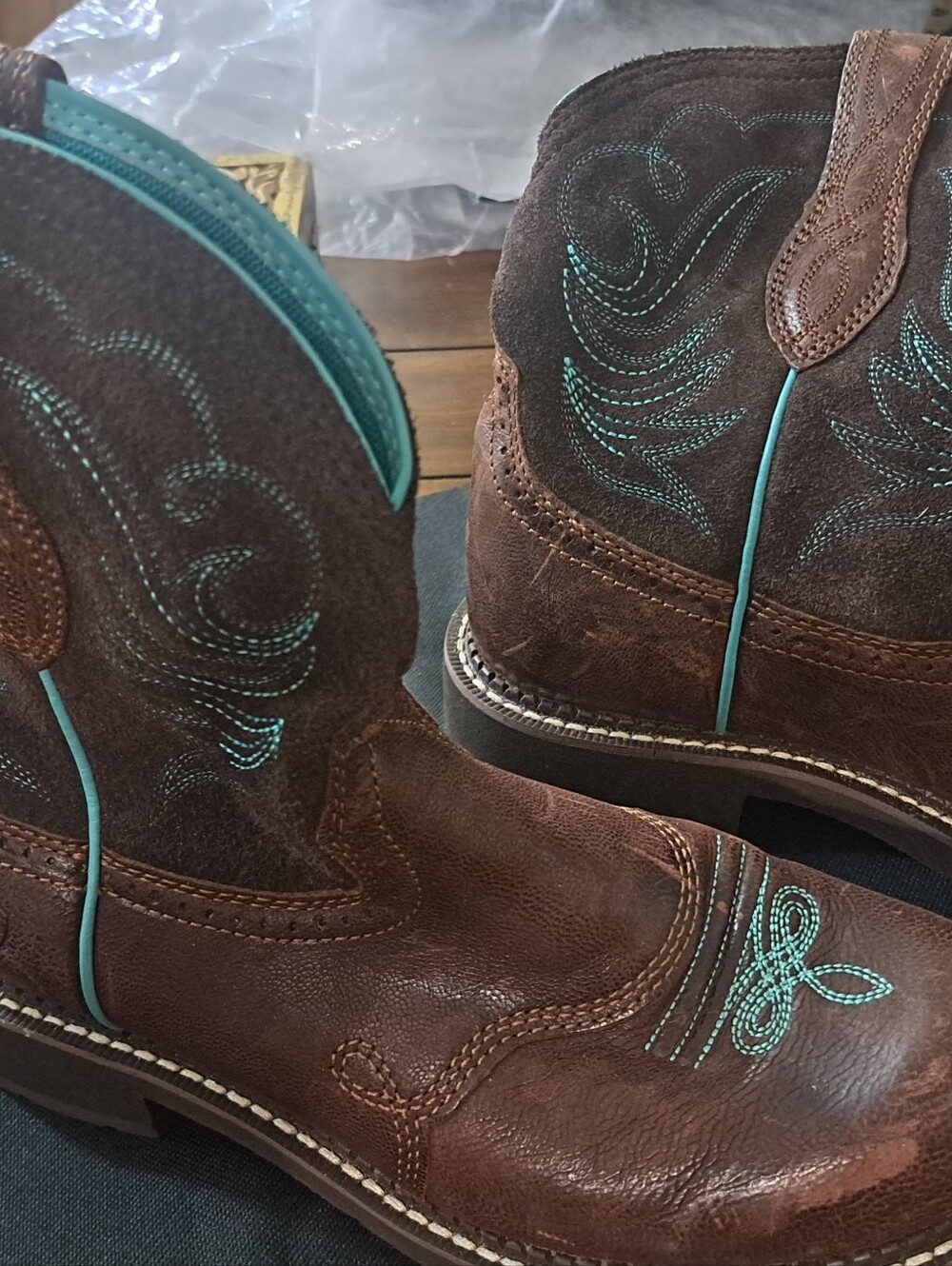 Ariat Brown Boots with Teal Interior